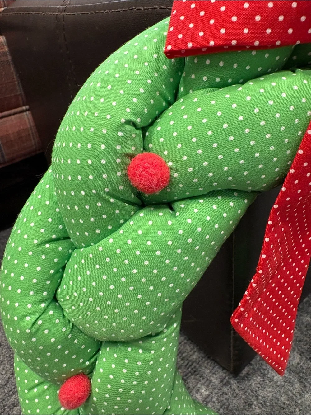 From Korea Green Polka Dot Holiday Wreath with Red Bow